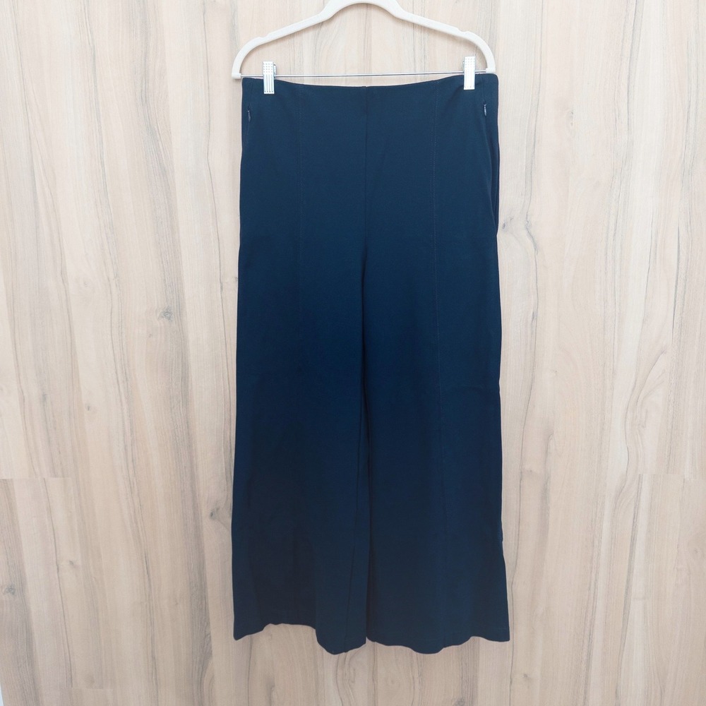 LOFT Womens Wide Leg Pants L Navy Side Zip Career Minimalist Office Chic Classic